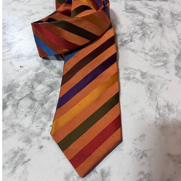 Mens 100% Silk Ties Lot Of 5 Blue Striped Multi Design Print Career Work Church - Picture 9 of 9